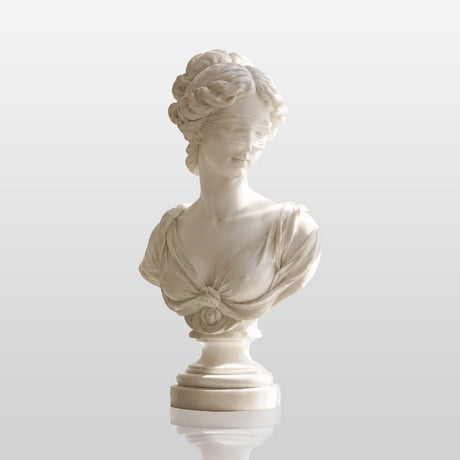 PREMIER Blindfolded Lady Marble Bust Statue for Window Sill, Bedroom Dresser or Bedside Table PSM-165-Marble sculpture-PREMIER SCULPTURE