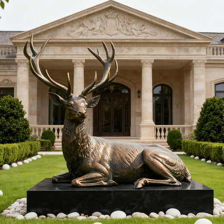 PREMIER Bronze Deer Sculpture in Graceful Resting Form for Estate Entrances, Villas and Outdoor Spaces PSB-114-Bronze Sculpture-PREMIER SCULPTURE