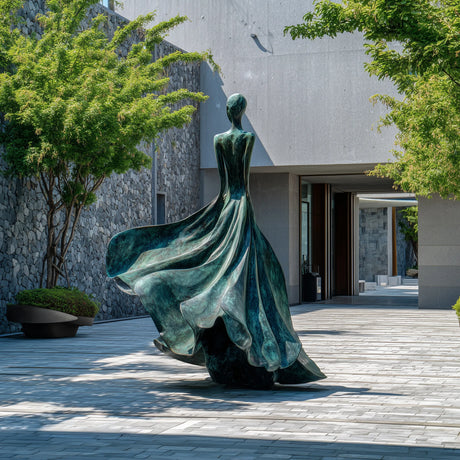 PREMIER Bronze Graceful Lady Sculpture With Flowing Dress Design for Courtyards, Gardens & Luxury Entrances PSB-134-Bronze Sculpture-PREMIER SCULPTURE
