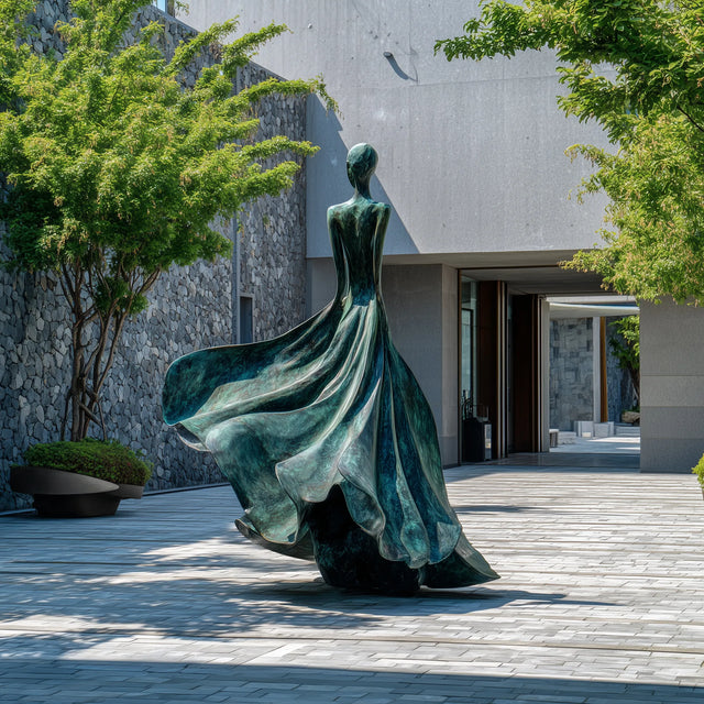 PREMIER Bronze Graceful Lady Sculpture With Flowing Dress Design for Courtyards, Gardens & Luxury Entrances PSB-134-Bronze Sculpture-PREMIER SCULPTURE