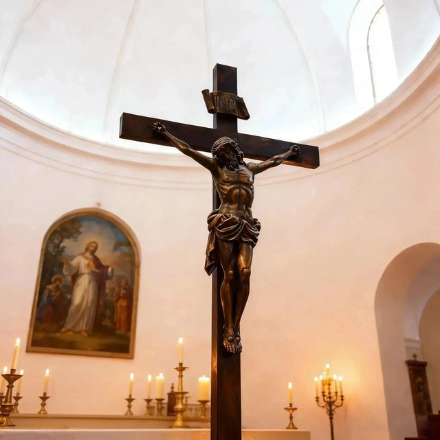 PREMIER Bronze Jesus Crucifix Statue with Sacred Design for Churches, Chapels & Prayer Rooms PSB-136-Bronze Sculpture-PREMIER SCULPTURE