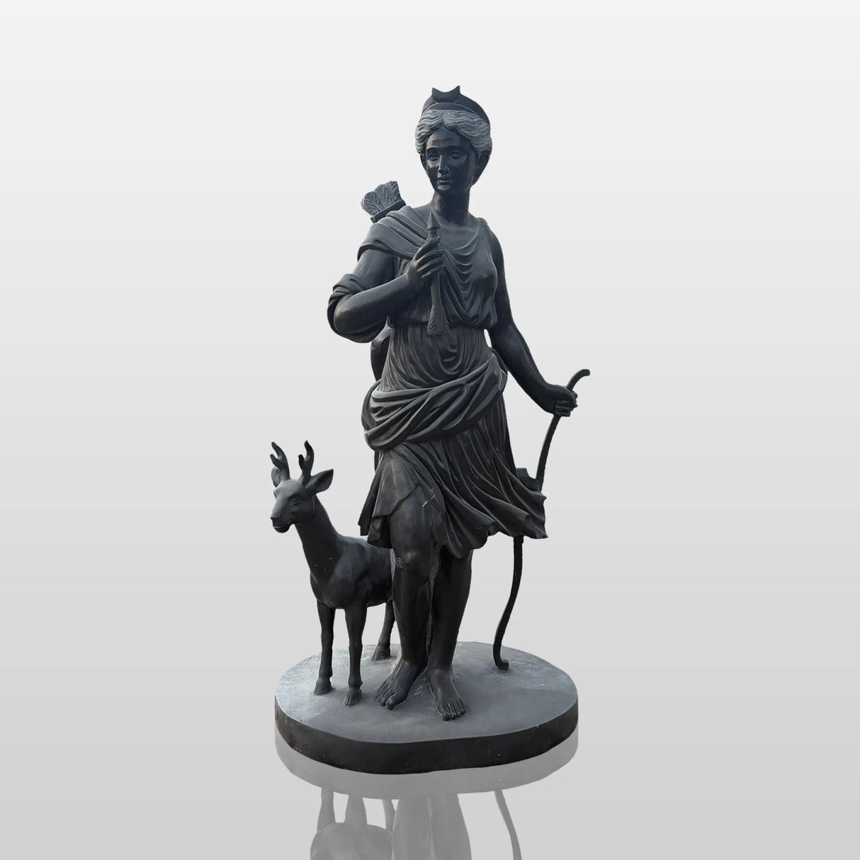 PREMIER Bronze Sculpture Diana The Huntress By a Deer for Estate Courtyards, Landscapes or Classical Outdoor Pathways PSB-181-Bronze Sculpture-PREMIER SCULPTURE