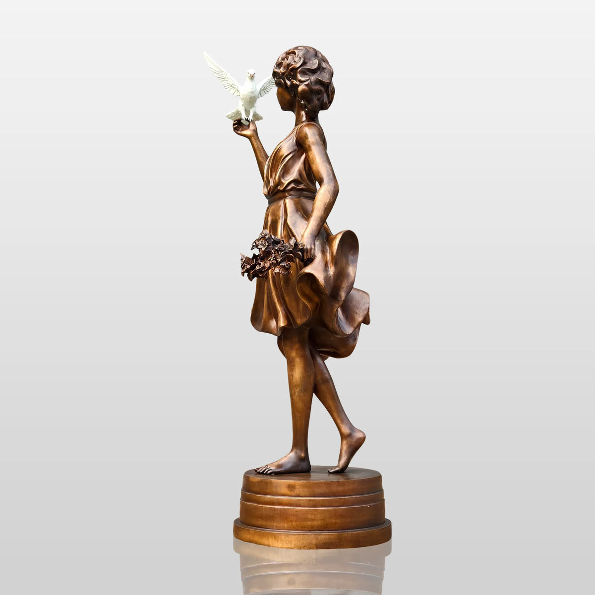 PREMIER Bronze Sculpture with Girl Holding Dove Design for Gardens, Patios, Courtyards and Residential Landscapes PSB-187-Bronze Sculpture-PREMIER SCULPTURE