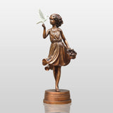 PREMIER Bronze Sculpture with Girl Holding Dove Design for Gardens, Patios, Courtyards and Residential Landscapes PSB-187-Bronze Sculpture-PREMIER SCULPTURE