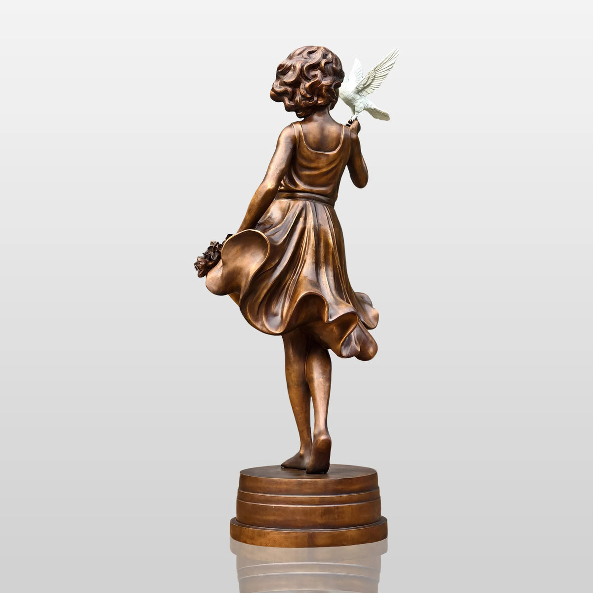 PREMIER Bronze Sculpture with Girl Holding Dove Design for Gardens, Patios, Courtyards and Residential Landscapes PSB-187-Bronze Sculpture-PREMIER SCULPTURE