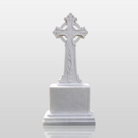 PREMIER Celtic Cross Marble Tombstone for Memorial Park, Catholic Graveyard or Burial Grounds PSM-185-Marble sculpture-PREMIER SCULPTURE