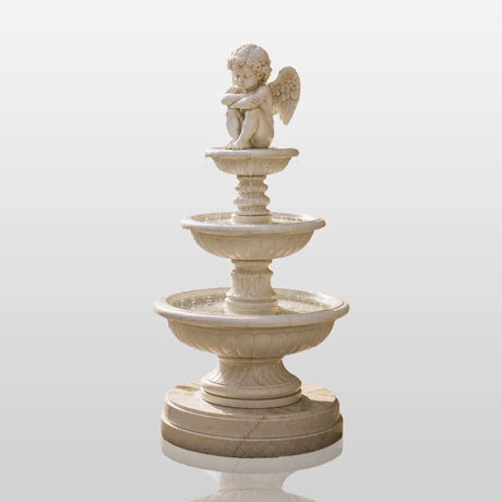PREMIER Cherub Marble Fountain for Front Courtyard, Garden Poolside and Public Plaza PSFM-018-Marble sculpture-PREMIER SCULPTURE