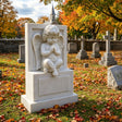 PREMIER Cherub Tombstone in White Marble for Cemeteries, Memorial Gardens, Family Graves or Churches PSM-131-Marble sculpture-PREMIER SCULPTURE