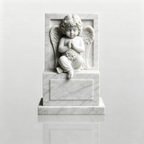 PREMIER Cherub Tombstone in White Marble for Cemeteries, Memorial Gardens, Family Graves or Churches PSM-131-Marble sculpture-PREMIER SCULPTURE