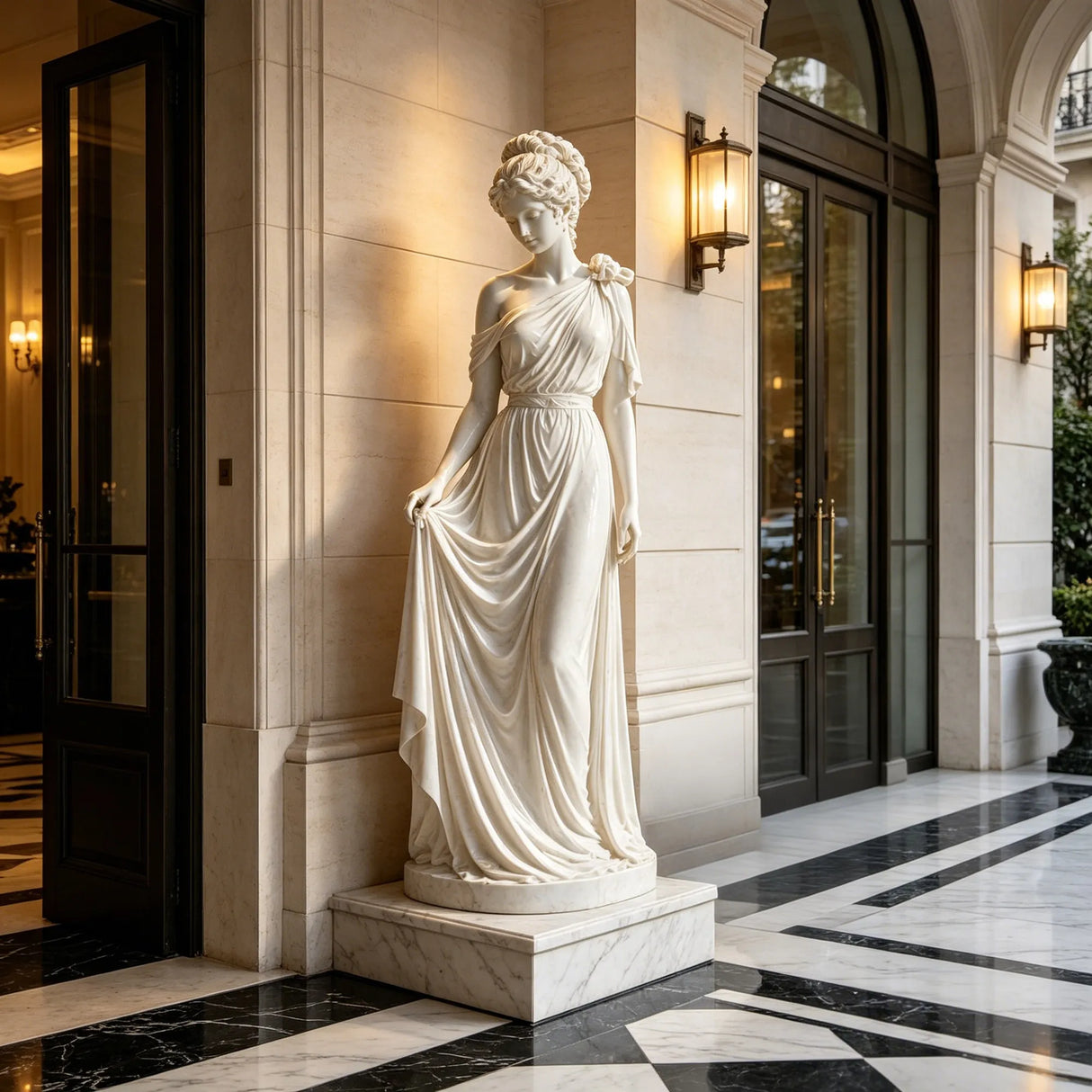 PREMIER Classic Draped Female Sculpture in White Marble for Entrances, Courtyards and Resort Landscapes PSM-140-Marble sculpture-PREMIER SCULPTURE