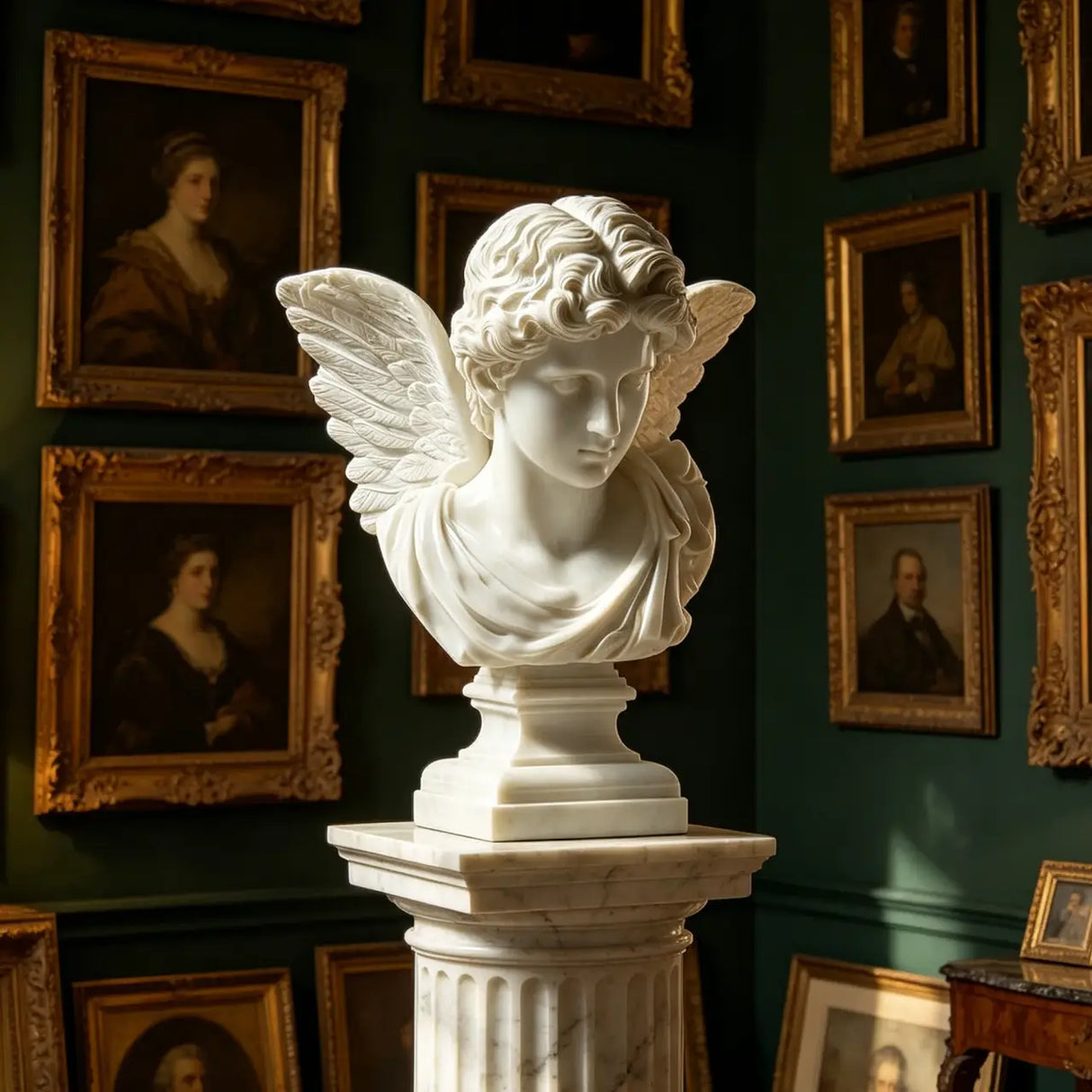 PREMIER Classic Male Angel Bust Statue in White Marble for Entry Consoles, Living Shelves, Galleries or Bedroom Vanities PSM-152-Marble sculpture-PREMIER SCULPTURE