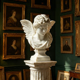 PREMIER Classic Male Angel Bust Statue in White Marble for Entry Consoles, Living Shelves, Galleries or Bedroom Vanities PSM-152-Marble sculpture-PREMIER SCULPTURE