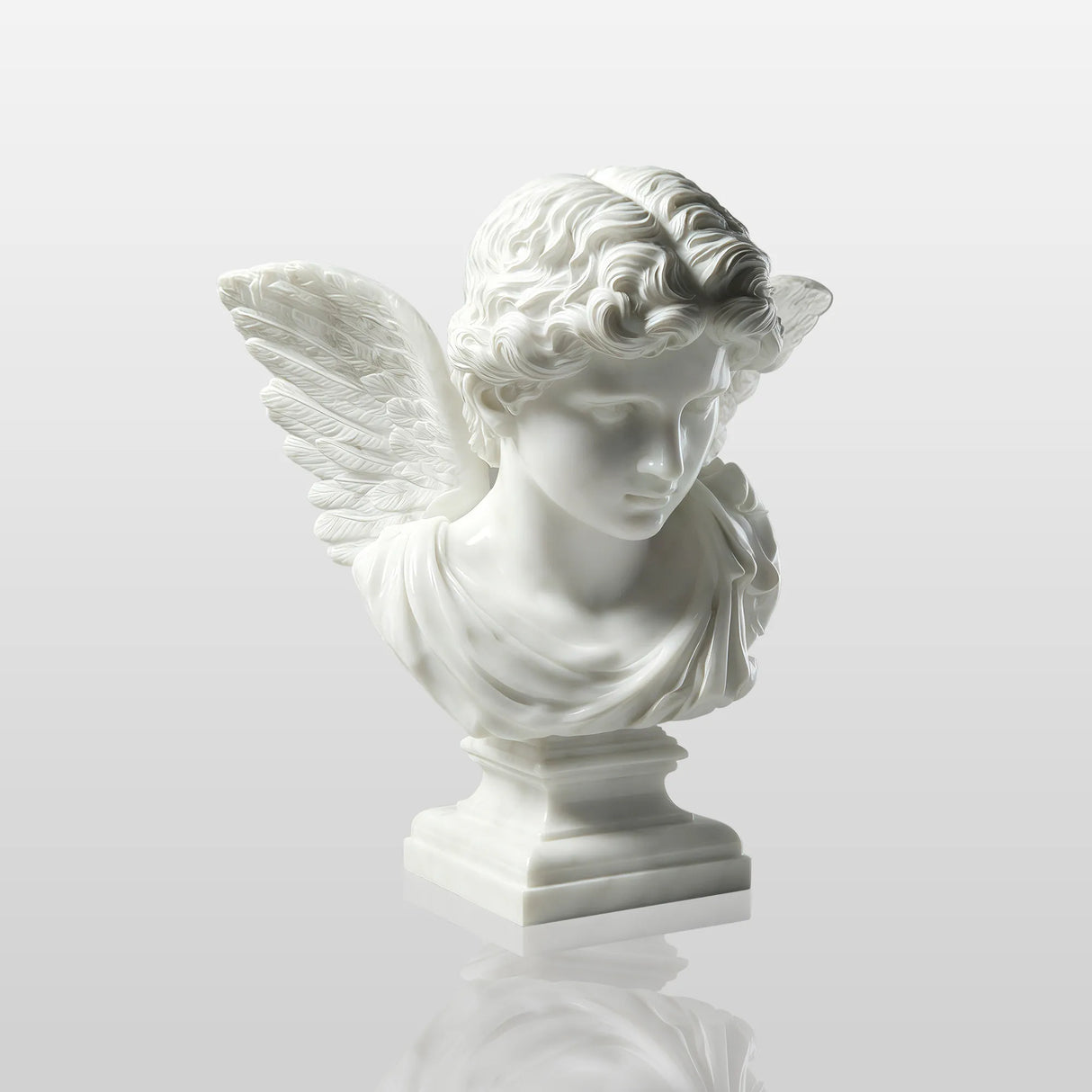 PREMIER Classic Male Angel Bust Statue in White Marble for Entry Consoles, Living Shelves, Galleries or Bedroom Vanities PSM-152-Marble sculpture-PREMIER SCULPTURE