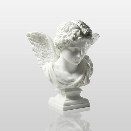 PREMIER Classic Male Angel Bust Statue in White Marble for Entry Consoles, Living Shelves, Galleries or Bedroom Vanities PSM-152-Marble sculpture-PREMIER SCULPTURE