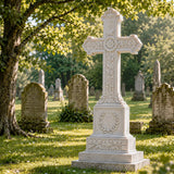 PREMIER Classic Marble Cross Tombstone for Funeral Park, Memorial Garden, Cemetery or Lawn Monument Lot PSM-157-Marble sculpture-PREMIER SCULPTURE