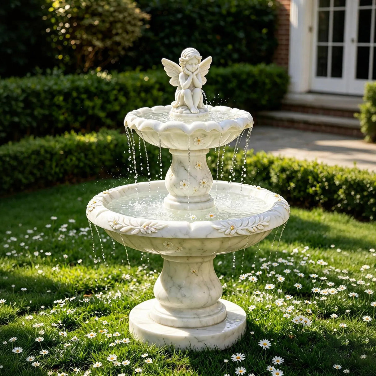 PREMIER Classic Marble Fountain with Cute Angel Design for Backyard Lawns, Gardens, Courtyards or Relaxation Areas PSFM-013-Marble sculpture-PREMIER SCULPTURE