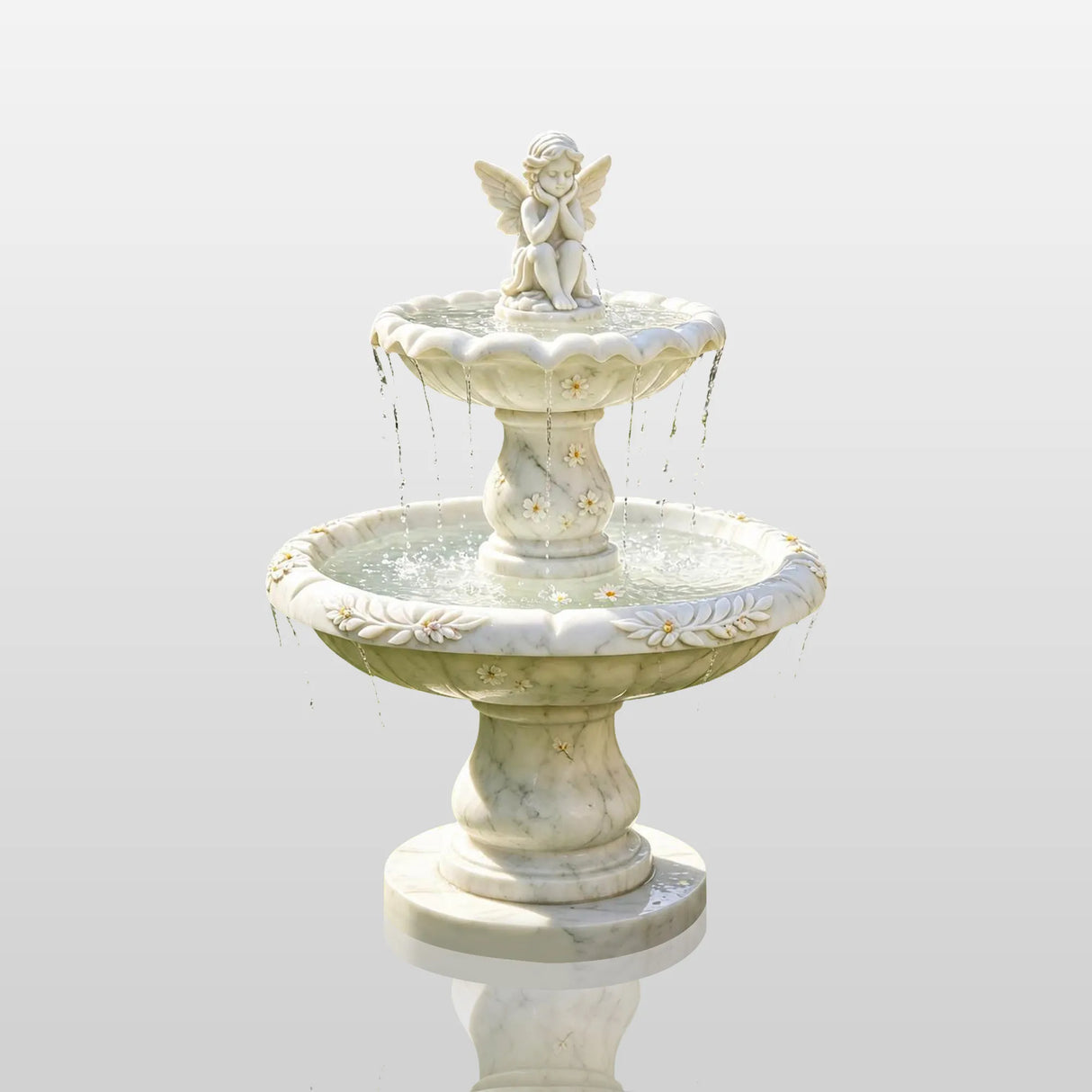 PREMIER Classic Marble Fountain with Cute Angel Design for Backyard Lawns, Gardens, Courtyards or Relaxation Areas PSFM-013-Marble sculpture-PREMIER SCULPTURE