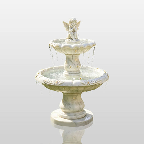 PREMIER Classic Marble Fountain with Cute Angel Design for Backyard Lawns, Gardens, Courtyards or Relaxation Areas PSFM-013-Marble sculpture-PREMIER SCULPTURE