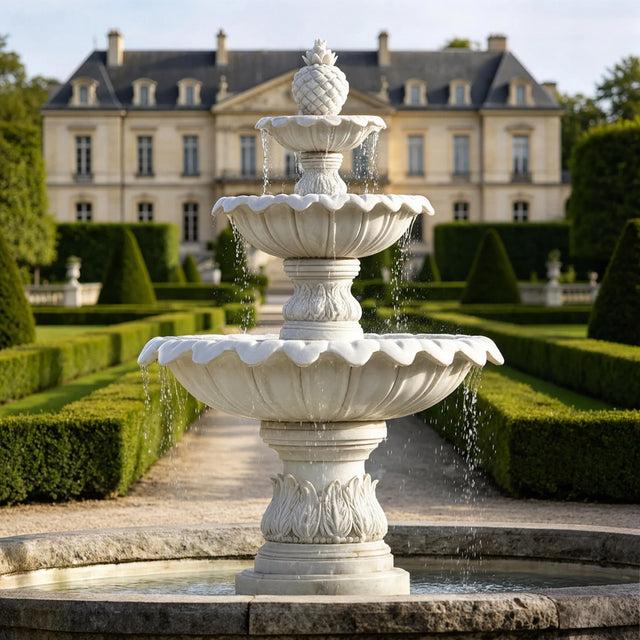 PREMIER Classic Marble Fountain with Three Scalloped Tiers Design for Gardens, Hotels, Parks or Courtyards PSFM-011-Marble sculpture-PREMIER SCULPTURE