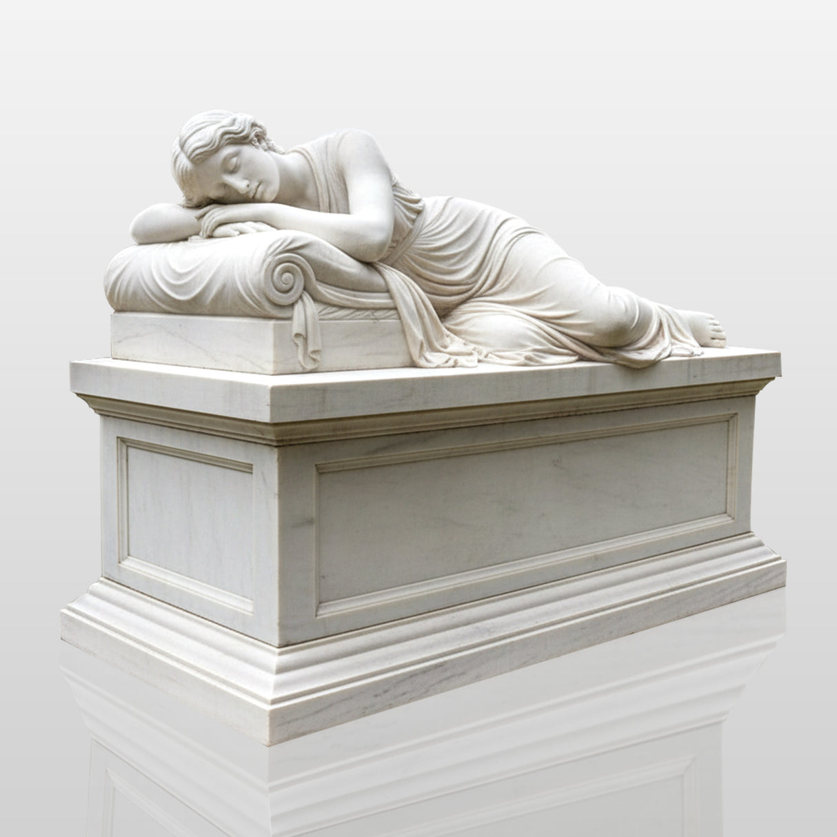 PREMIER Classic Marble Tombstone Sculpture with Reclining Figure Design for Cemeteries or Memorial Parks PSM-117-Marble sculpture-PREMIER SCULPTURE