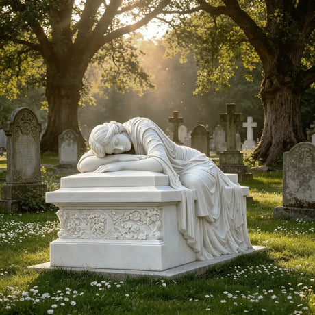 PREMIER Classic Marble Tombstone with Base for Memorial Gardens, Church Graveyards or Cemetery Grounds PSM-153-Marble sculpture-PREMIER SCULPTURE