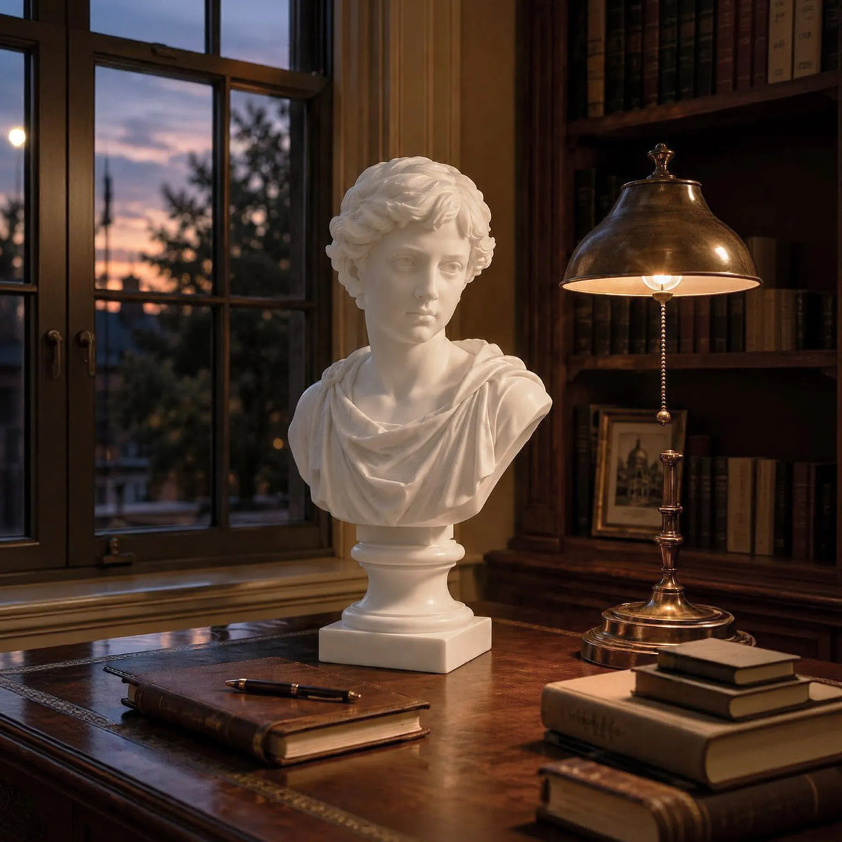 PREMIER Classic White Marble Male Bust Statue for Study Desk, Writing Desk or Office Table PSM-172-Marble sculpture-PREMIER SCULPTURE