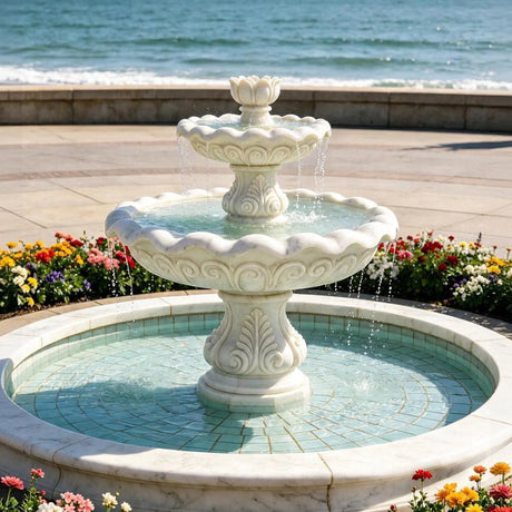 PREMIER Classical Fountain in White Marble for Seaside Plazas, Waterfront Landscapes and Public Squares PSFM-016-Marble sculpture-PREMIER SCULPTURE