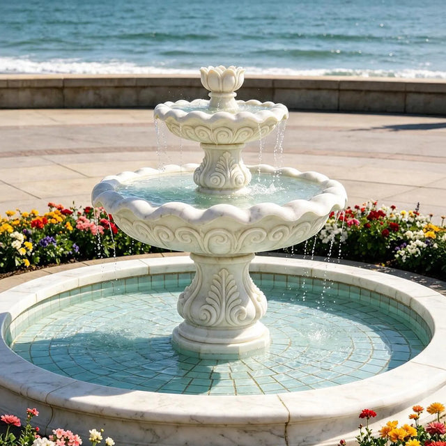 PREMIER Classical Fountain in White Marble for Seaside Plazas, Waterfront Landscapes and Public Squares PSFM-016-Marble sculpture-PREMIER SCULPTURE