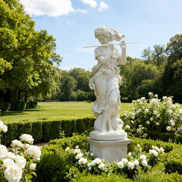 PREMIER Classical Marble Sculpture with Flute Lady Design for Gardens, Villas, and Classical Courtyards PSM-083-Marble sculpture-PREMIER SCULPTURE