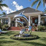 PREMIER Coastal Dolphin Sculpture in Polished Stainless Steel for Villa Gardens or Beachfront Homes PSSS-279-Stainless Steel Sculpture-PREMIER SCULPTURE
