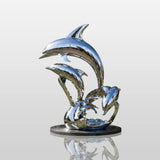 PREMIER Coastal Dolphin Sculpture in Polished Stainless Steel for Villa Gardens or Beachfront Homes PSSS-279-Stainless Steel Sculpture-PREMIER SCULPTURE