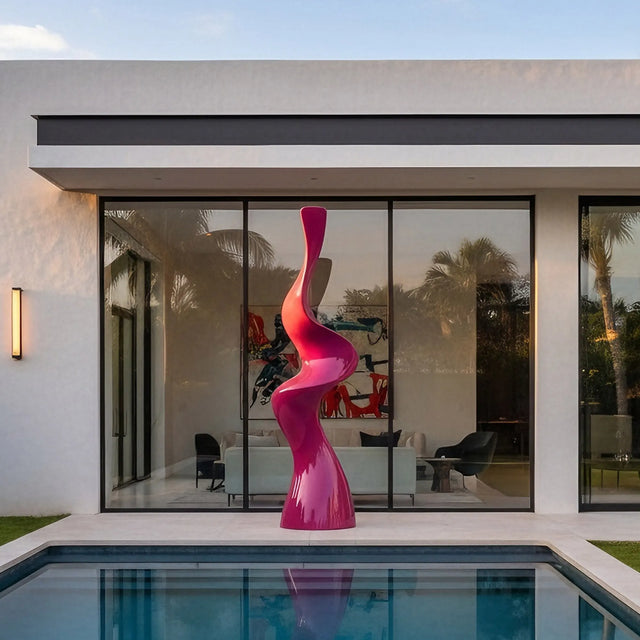 PREMIER Contemporary Pink Stainless Steel Sculpture with Curved Vertical Form for Patios, Pool Areas, and Modern Landscaping PSSS-187-Stainless Steel Sculpture-PREMIER SCULPTURE