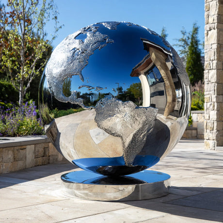 PREMIER Contemporary Stainless Steel Sculpture with Globe Form Design Fit for Public Plazas or Commercial Entrances PSSS-235-Stainless Steel Sculpture-PREMIER SCULPTURE