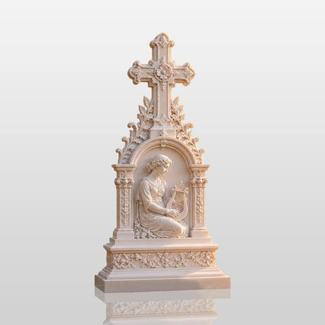 PREMIER Cross Lady Marble Tombstone for Cemetery, Family Burial Plot or Country Church Yard PSM-160-Marble sculpture-PREMIER SCULPTURE