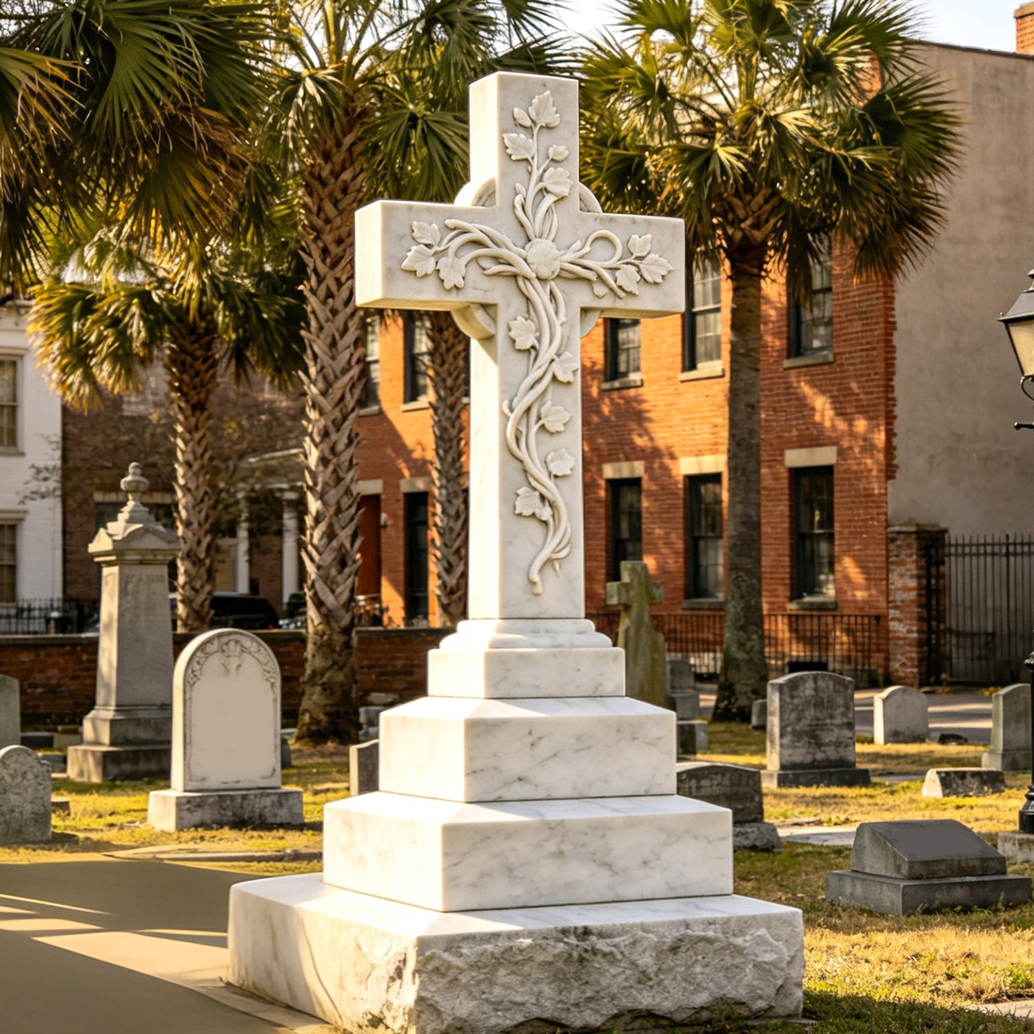 PREMIER Cross Marble Tombstone Sculpture with Classic Design for Cemet ...