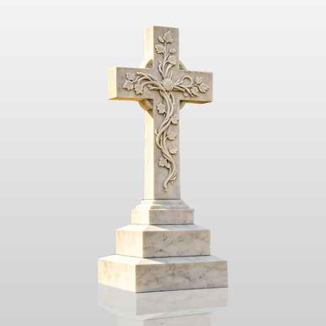 PREMIER Cross Marble Tombstone Sculpture with Classic Design for Cemetery Grounds or Memorial Areas PSM-120-Marble sculpture-PREMIER SCULPTURE