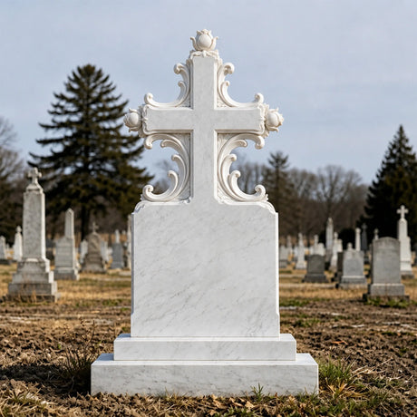 PREMIER Cross Marble Tombstone for Churchyard, Family Mausoleum, Funeral Park or Memorial Garden PSM-177-Marble sculpture-PREMIER SCULPTURE