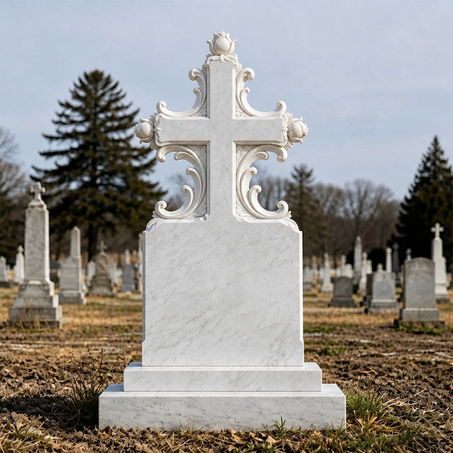 PREMIER Cross Marble Tombstone for Churchyard, Family Mausoleum, Funeral Park or Memorial Garden PSM-177-Marble sculpture-PREMIER SCULPTURE