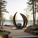PREMIER Curved Bronze Sculpture with Stainless Steel Ball for Lakeside Yards, Gardens, Patios or Park Waterfronts PSB-193-Bronze Sculpture-PREMIER SCULPTURE