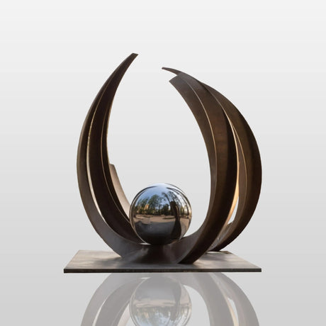 PREMIER Curved Bronze Sculpture with Stainless Steel Ball for Lakeside Yards, Gardens, Patios or Park Waterfronts PSB-193-Bronze Sculpture-PREMIER SCULPTURE