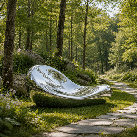 PREMIER Curved Pod Bench Sculpture in Stainless Steel for Botanical Garden, Residential Yard or Forest Park PSSS-296-Stainless Steel Sculpture-PREMIER SCULPTURE