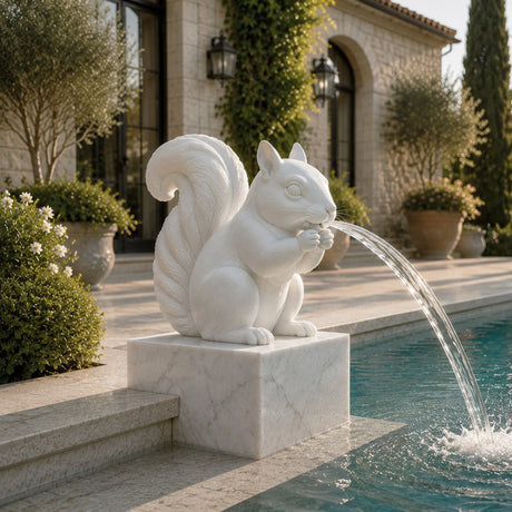 PREMIER Cute Mable Squirrel Fountain for Garden Poolside, Pool Patio, Front Yard or Flower Bed PSFM-017-Marble sculpture-PREMIER SCULPTURE