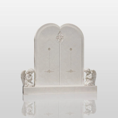 PREMIER Double Marble Tombstone with Praying Angels for Private Burial Plot, Memorial Garden or Family Mausoleum PSM-154-Marble sculpture-PREMIER SCULPTURE