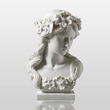 PREMIER Elegant Marble Lady Bust with Floral Details for Classic Interior Decor PSM-088-Marble sculpture-PREMIER SCULPTURE