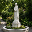 PREMIER Elegant Virgin Mary Statue in White Marble for Gardens, Church Entrances and Religious Courtyards PSM-129-Marble sculpture-PREMIER SCULPTURE
