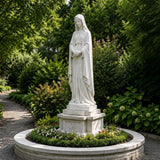 PREMIER Elegant Virgin Mary Statue in White Marble for Gardens, Church Entrances and Religious Courtyards PSM-129-Marble sculpture-PREMIER SCULPTURE
