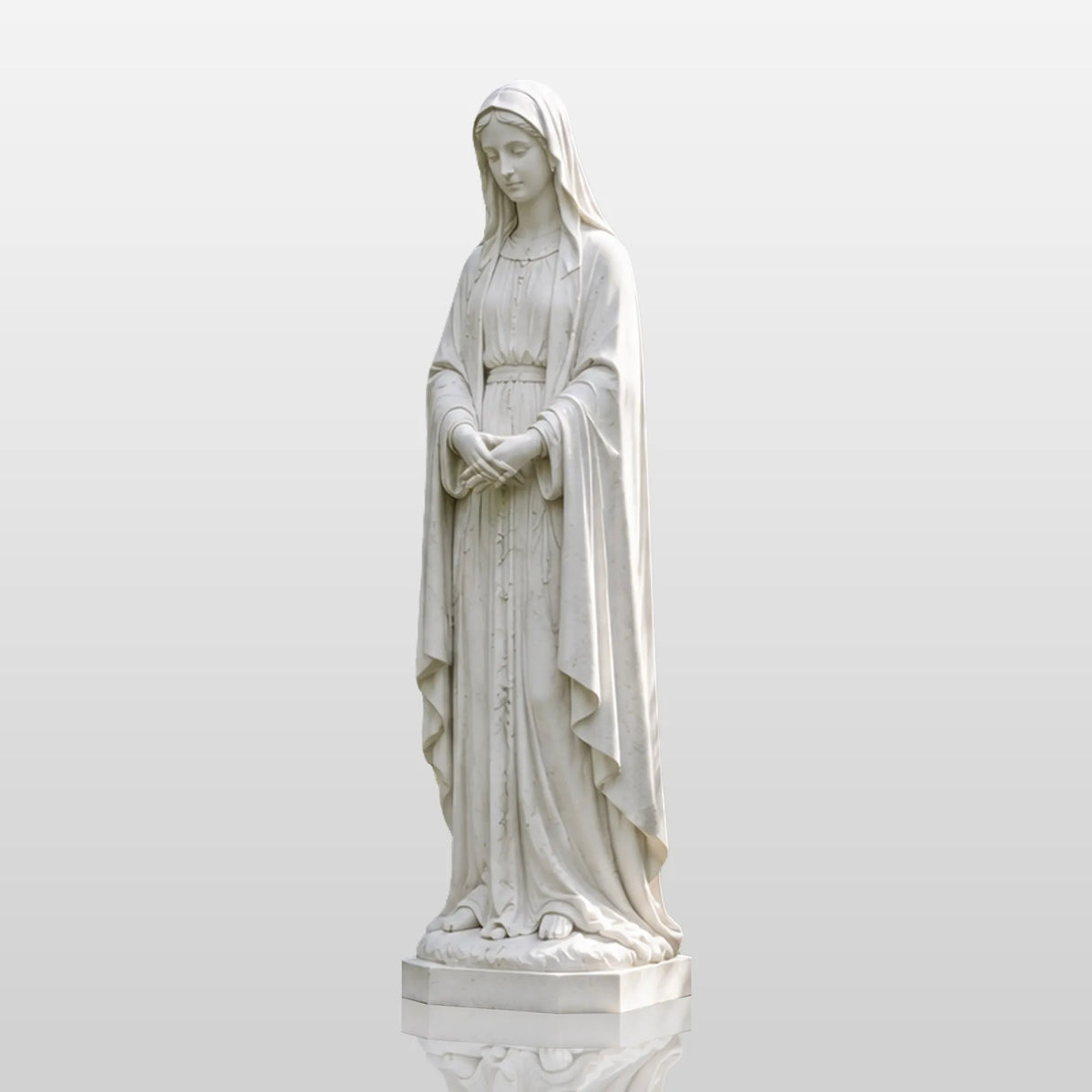 PREMIER Elegant Virgin Mary Statue in White Marble for Gardens, Church Entrances and Religious Courtyards PSM-129-Marble sculpture-PREMIER SCULPTURE