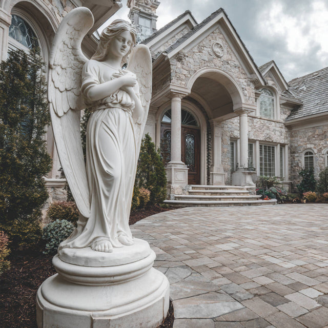 PREMIER Female Marble Angel Sculpture with Graceful and Gentle Design for Religious and Memorial Sites PSM-096-Marble sculpture-PREMIER SCULPTURE
