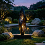 PREMIER Futuristic Leaf Sculpture in Stainless Steel Sculpture with Light for Luxury Villa Gardens, Courtyards and Poolsides PSSS-266-Stainless Steel Sculpture-PREMIER SCULPTURE