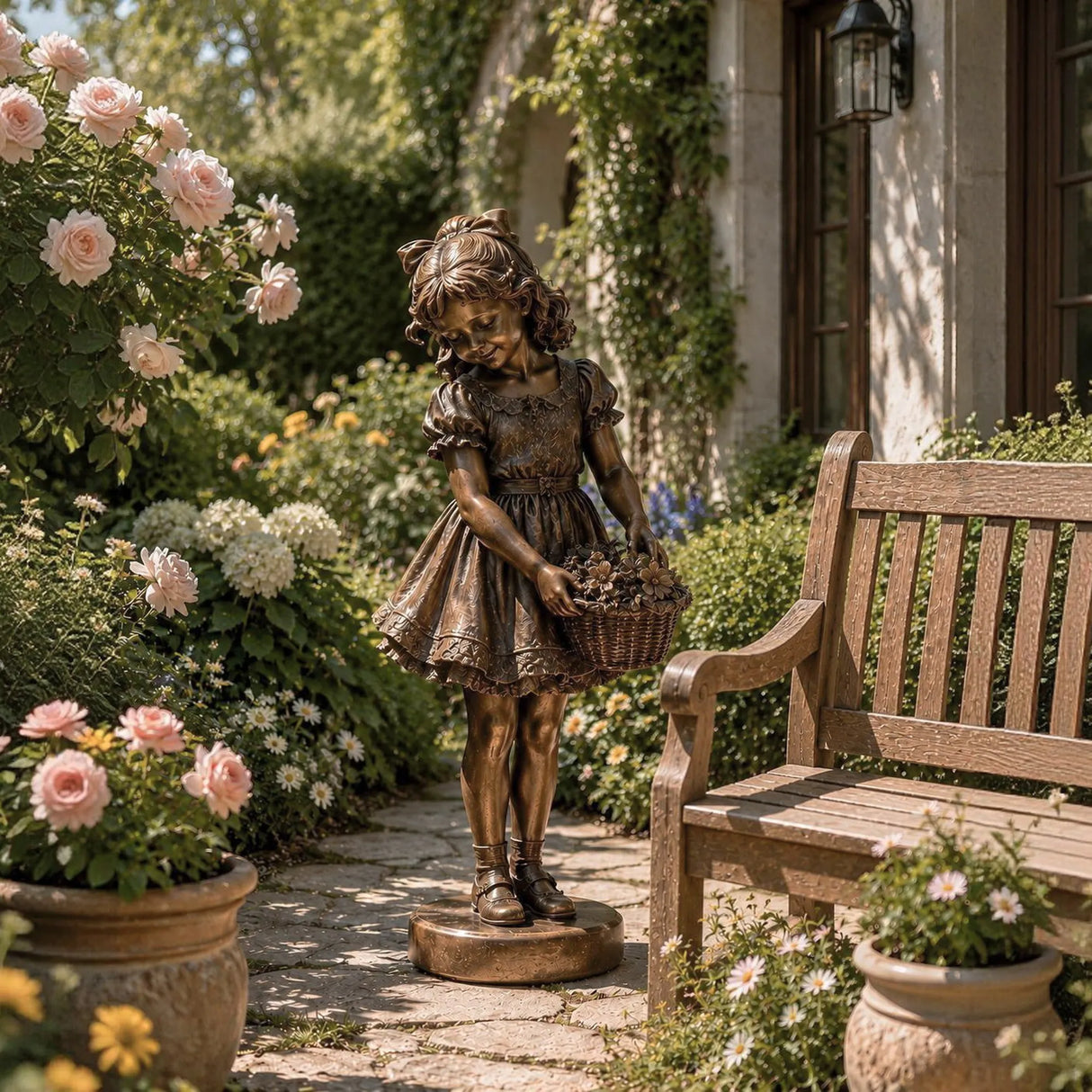 PREMIER Garden Bronze Girl Sculpture for Flowering Yard, Backyard or Yard Walkway PSB-199-Bronze Sculpture-PREMIER SCULPTURE